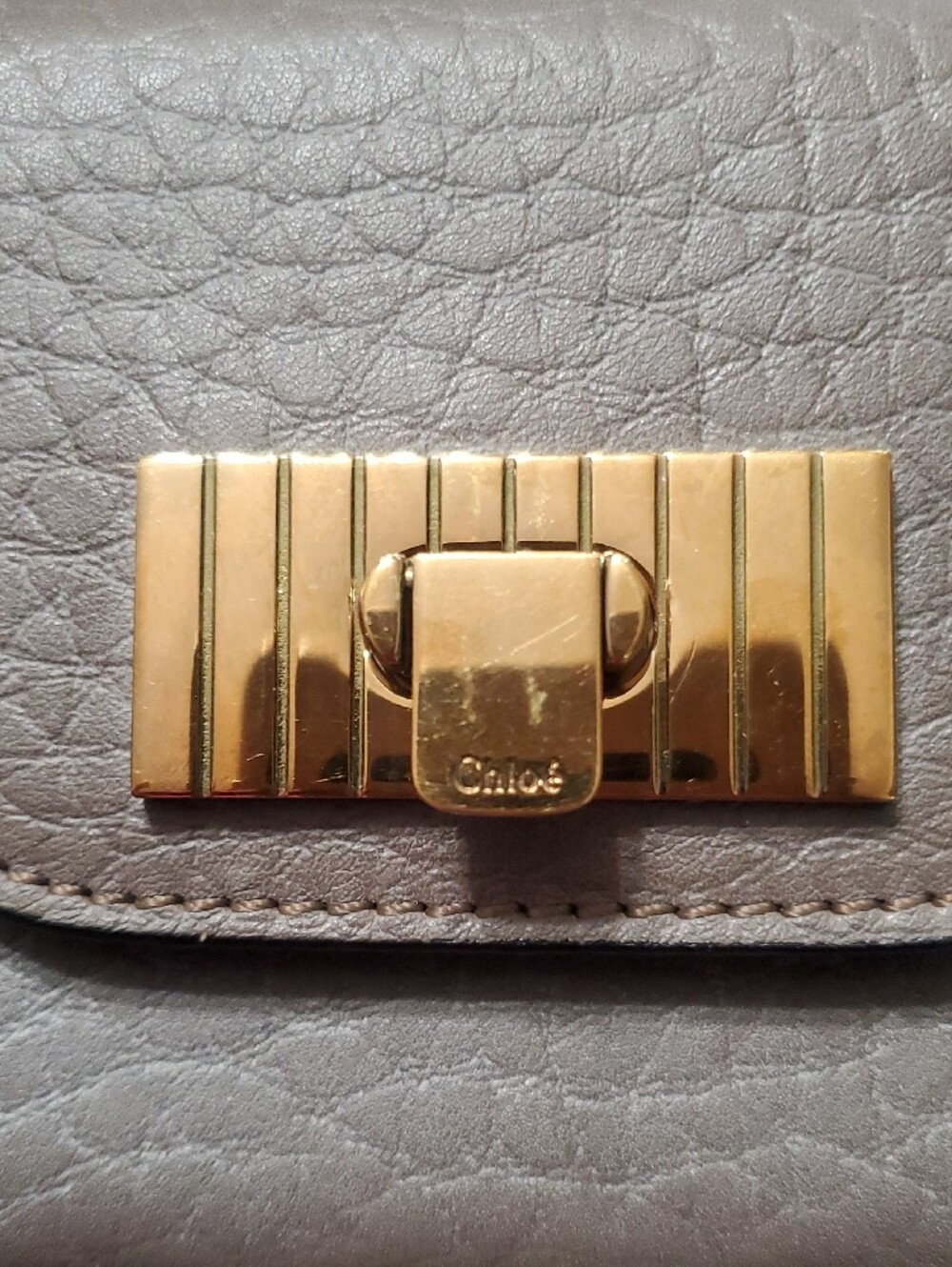 Chloe Taupe Leather Envelope Wallet with Gold-Tone Clasp - Picture 8 of 13